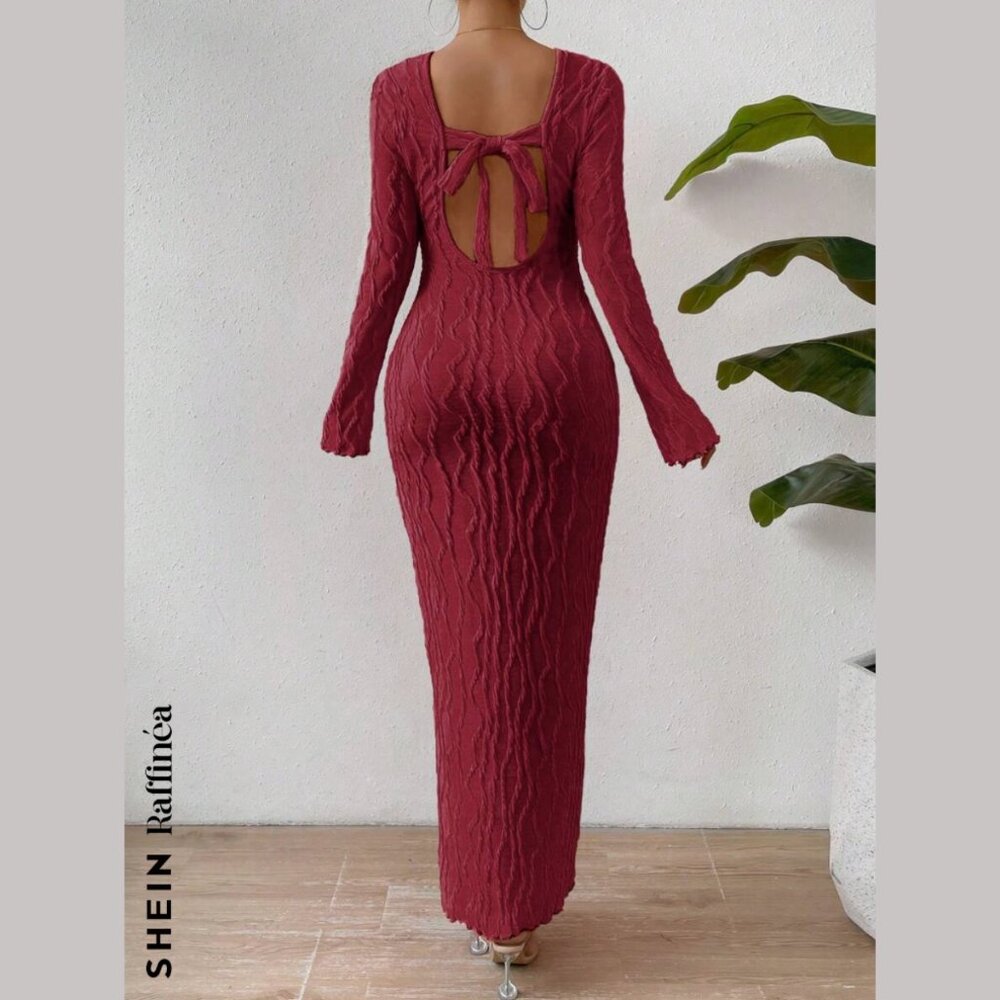 SHEIN, Long Sleeve Open Back Bodycon Dress, Dark Red, Sz M, SOLD OUT COLOR, New